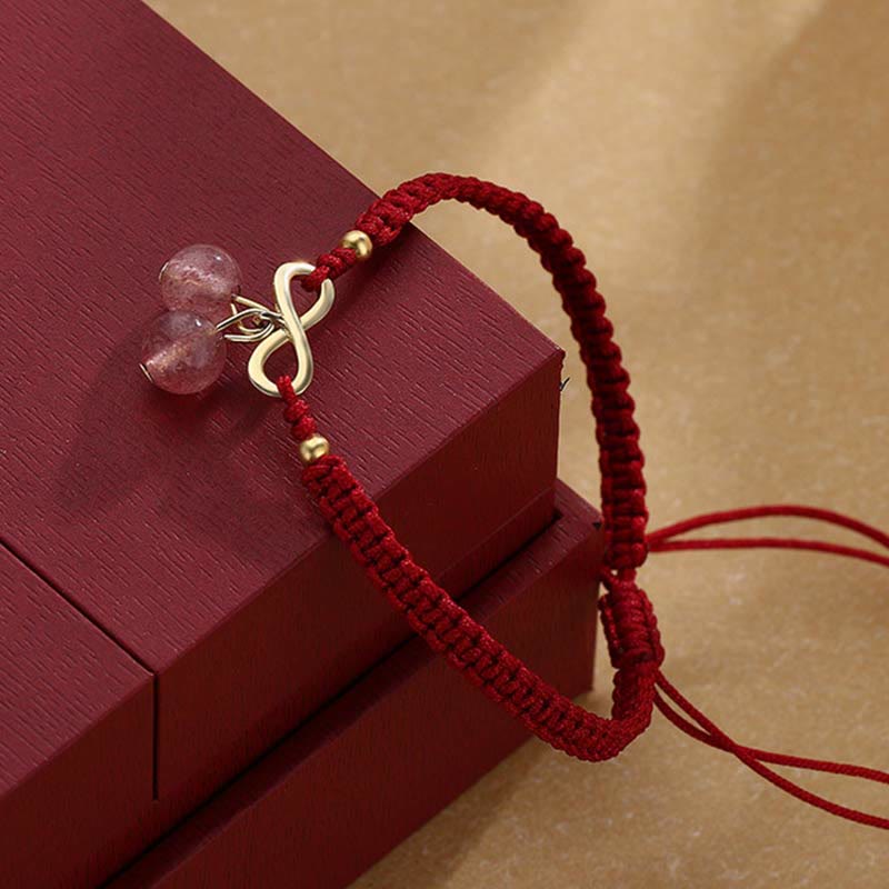 KarmaRipple's Strawberry Quartz Gemstone Endless Weave Love Balancing Red String Weave Bracelet p3