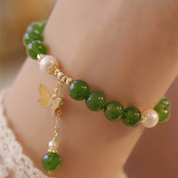 KarmaRipples authentisches grünes Chalcedon-Perlen-Schmetterlings-Mut-Stärke-Armband
