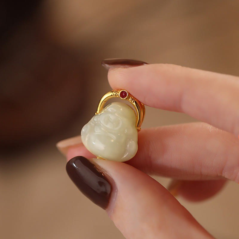 KarmaRipple's 925 Sterling Silver Authentic Hetian Jade Laughing Buddha Abundance Chain Pendant Necklace p3