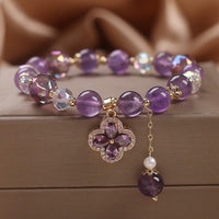 KarmaRipples authentisches Amethyst-Edelstein-Armband mit vierblättrigem Kleeblatt und spirituellem Ausgleich