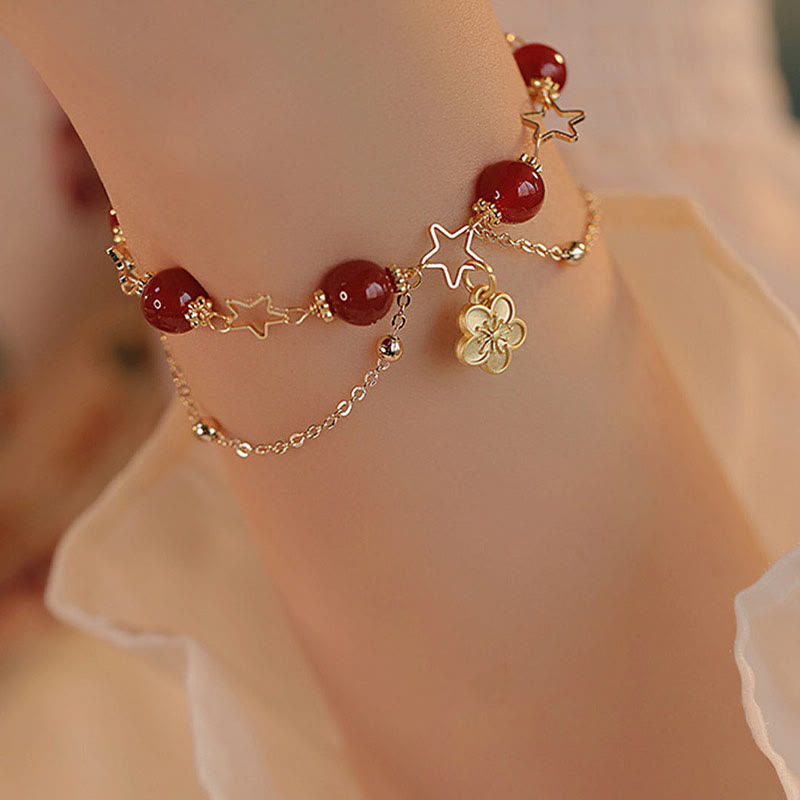 KarmaRipple's 14k Gold Plated Red Agate Star Flower Talisman Calm Bracelet p7