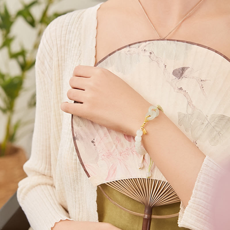 KarmaRipple's Authentic Hetian Jade Bead Double Peace Buckle Fu Character Abundance Woven Bracelet p23