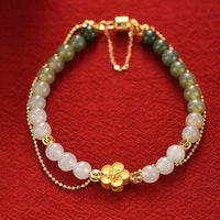 KarmaRipples 925 Sterling Silber Authentisches Hetian Jade Pfirsichblüten-Glückskettenarmband
