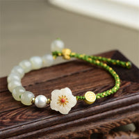 Glücksarmband aus echtem Hetian-Jade mit Pfirsichblüte von KarmaRipple, 925er Sterlingsilber