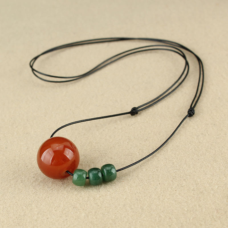 KarmaRipple's Red Agate Green Aventurine Green Bodhi Seed Bead Calm Leather Rope Pendant Necklace p7