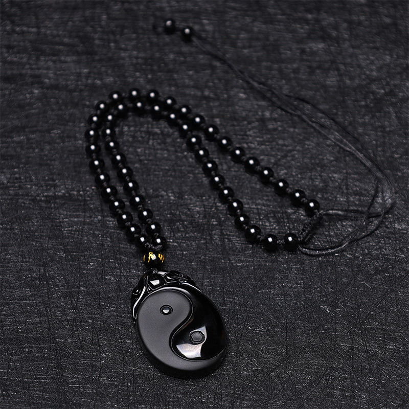 KarmaRipple's Authentic Black Obsidian Yin Yang Fulfilment Strength Pendant Necklace p7