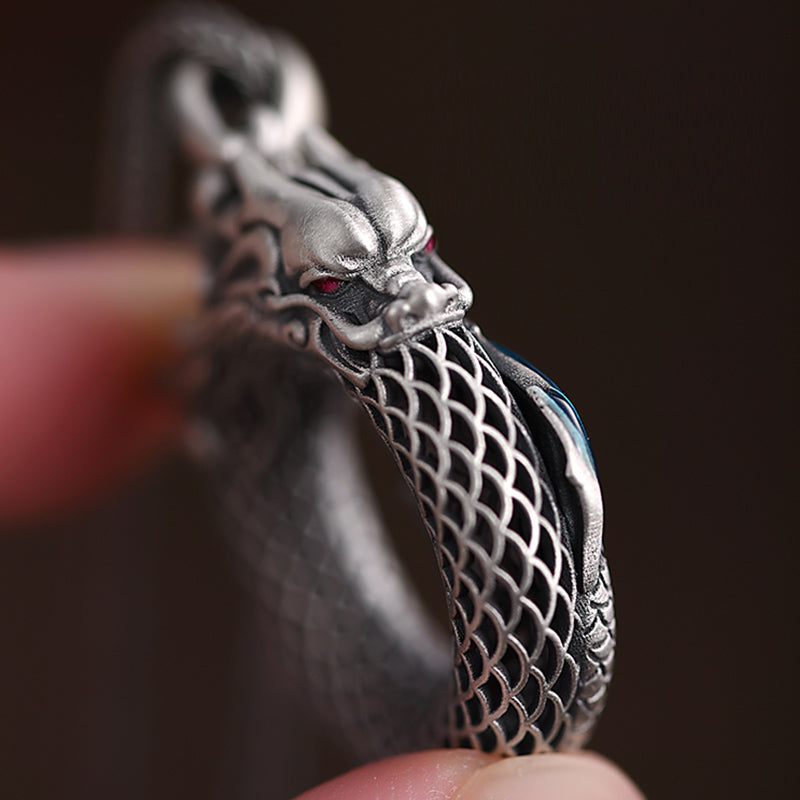 KarmaRipple's 999 Sterling Silver Year Of The Dragon Auspicious Peace Buckle Carved Success Pendant Necklace ( p9