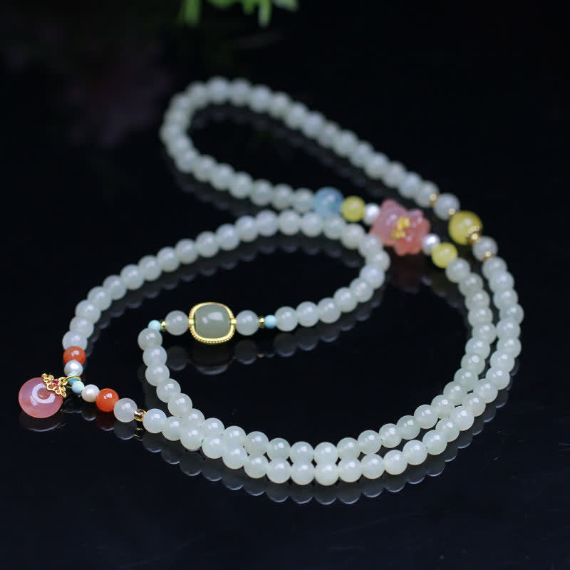 KarmaRipple's Authentic Hetian Jade Pink Gemstone Peace Buckle Happiness Abundance Bracelet p4
