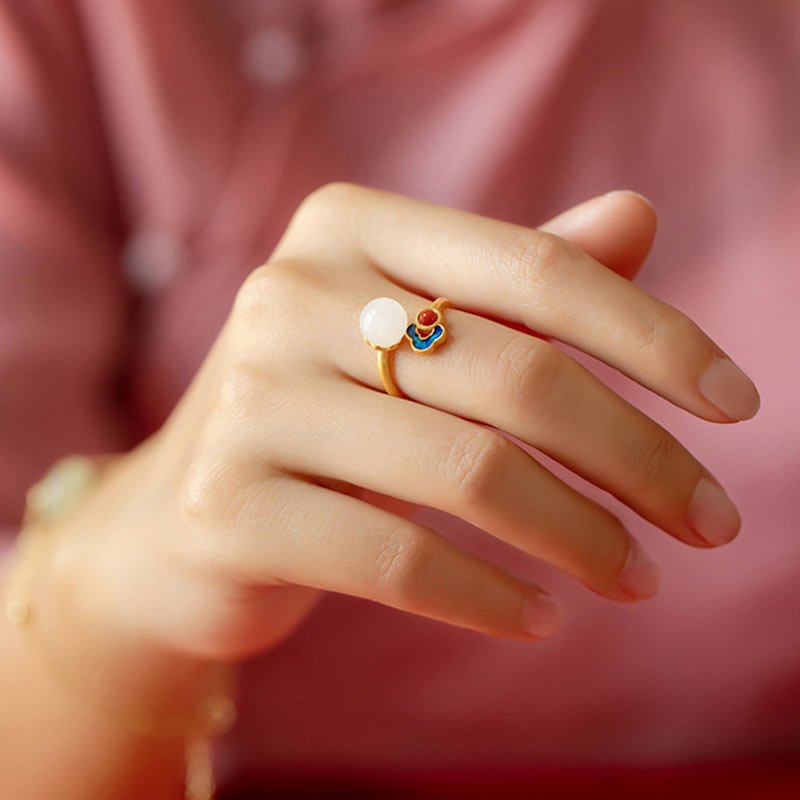 KarmaRipple's Ivory Jade Auspicious Cloud Blessing Fortune Ring p7