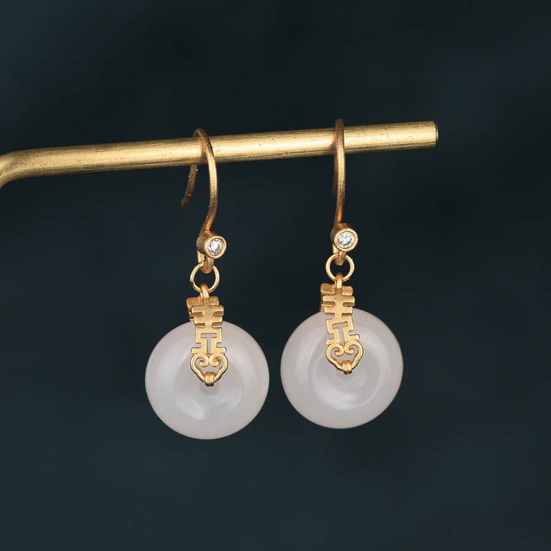 KarmaRipple's Ivory Jade Double Happiness Fortune Earrings p1