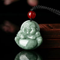 KarmaRipples authentische Halskette mit Anhänger „Lachender Buddha“ aus grüner Jade