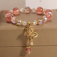 KarmaRipples authentisches, ausgleichendes, positives Schmetterlings-Talisman-Armband aus Erdbeerquarz