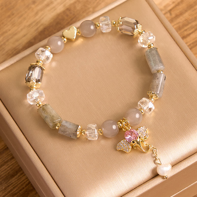 KarmaRipple's Amethyst Green Aventurine Strawberry Quartz Positive Elephant Talisman Bracelet p26