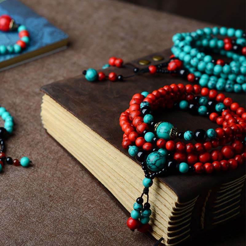 KarmaRipple's Turquoise Black Onyx Red Turquoise Bead Protection Bracelet p4