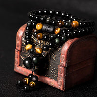 KarmaRipples authentisches schwarzes Obsidian-Regenbogen-Obsidian-Kürbis-Segensarmband Mala