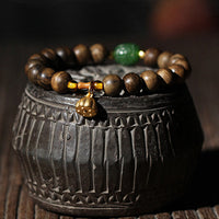 KarmaRipples 999 Gold Brunei Agarwood Cyan Jade Lotusblume Peace Strength Armband