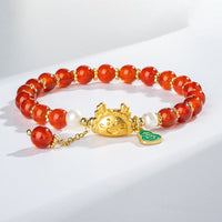KarmaRipples Armband mit authentischem rotem Achat und rosa Edelsteinen aus schwarzem Onyx im Jahr des Drachen, Knödel, Glücksbringer, Fu-Charakter