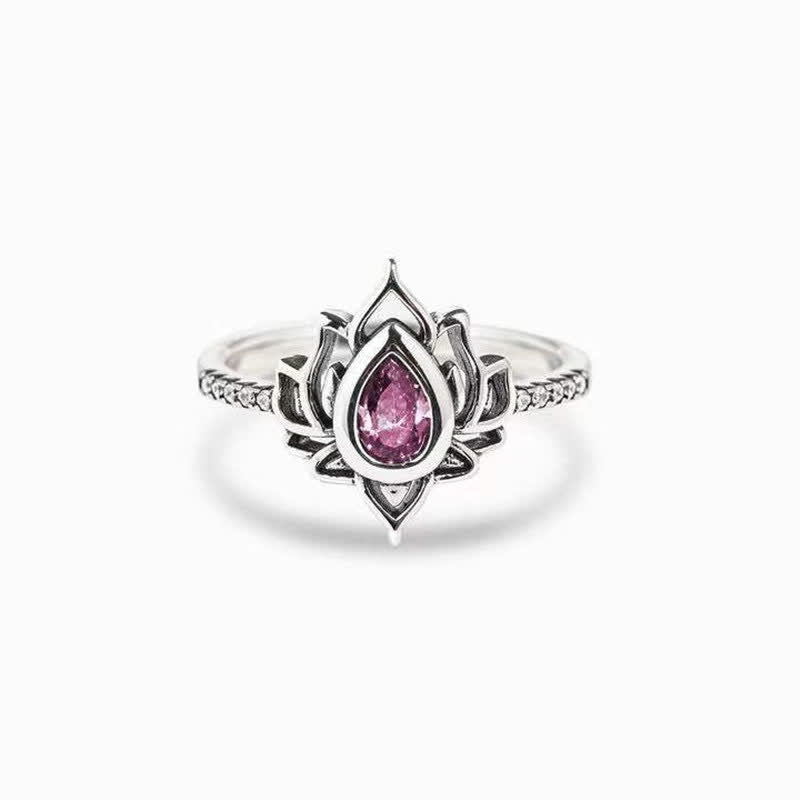 KarmaRipple's Sterling Silver Lotus Zircon Blessing Protection Ring p54