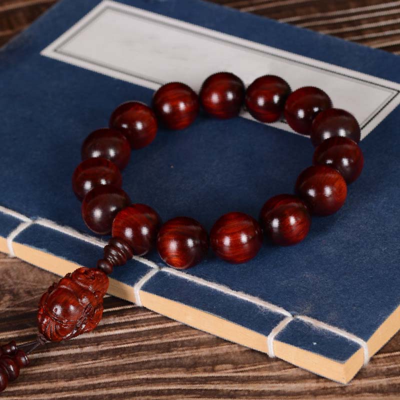 KarmaRipple's Small Leaf Red Sandalwood Laughing Buddha God of Wealth Protection Bracelet p8