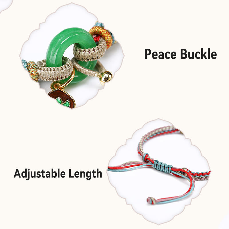 KarmaRipple's Colorful Rope Chalcedony Lotus Jade Peace Buckle Balance Gourd Talisman Bracelet p7