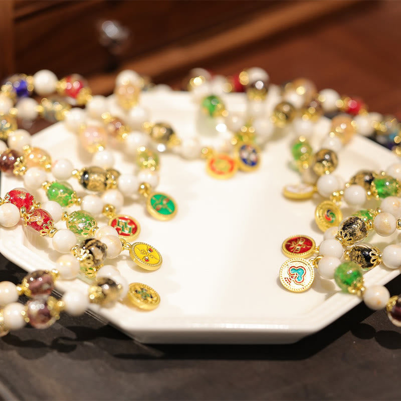 KarmaRipple's Tibetan Five God Of Wealth Fortune Liuli Glass Bead Incense Ash Porcelain Bead Talisman Bracelet p9