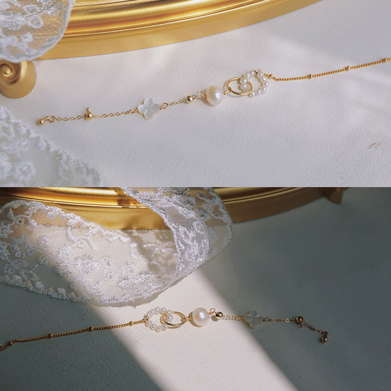 KarmaRipple's 14K Gold Plated Pearl Double Peace Buckle Balancing Chain Bracelet p6