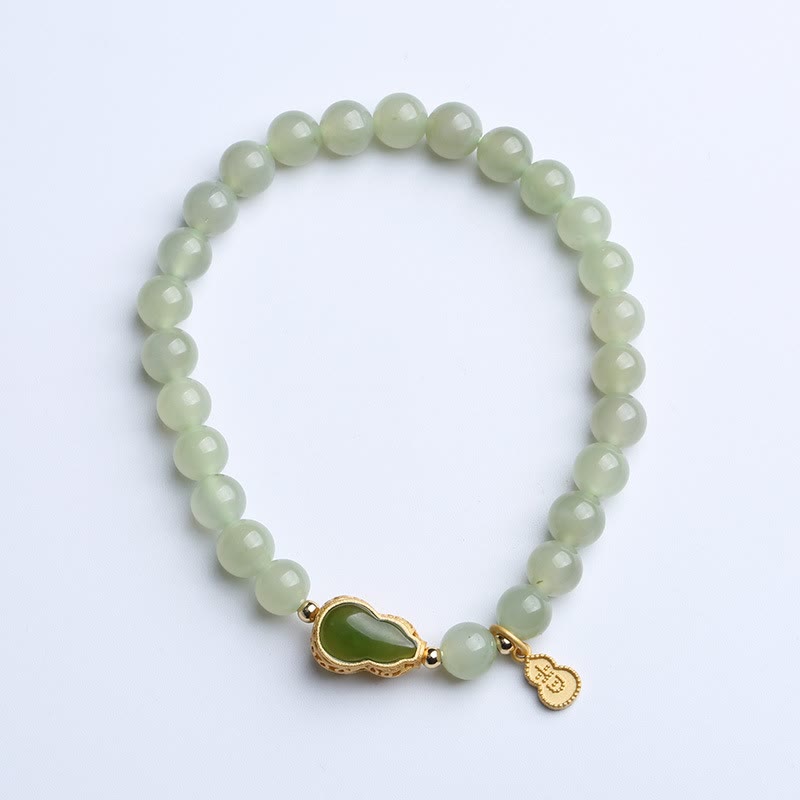 KarmaRipple's 925 Sterling Silver Plated Gold Authentic Hetian Jade Bead Gourd Lotus Bamboo Fu Character Fortune Bracelet p38