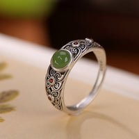 KarmaRipples verstellbarer Balance-Ring aus 925er Sterlingsilber mit Hetian-Cyan-Jade