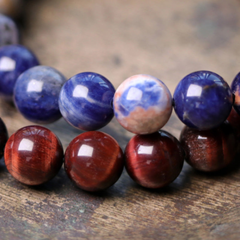 KarmaRipple's Black Obsidian Sodalite Gemstone Bronze Strength Pair Bracelet p9