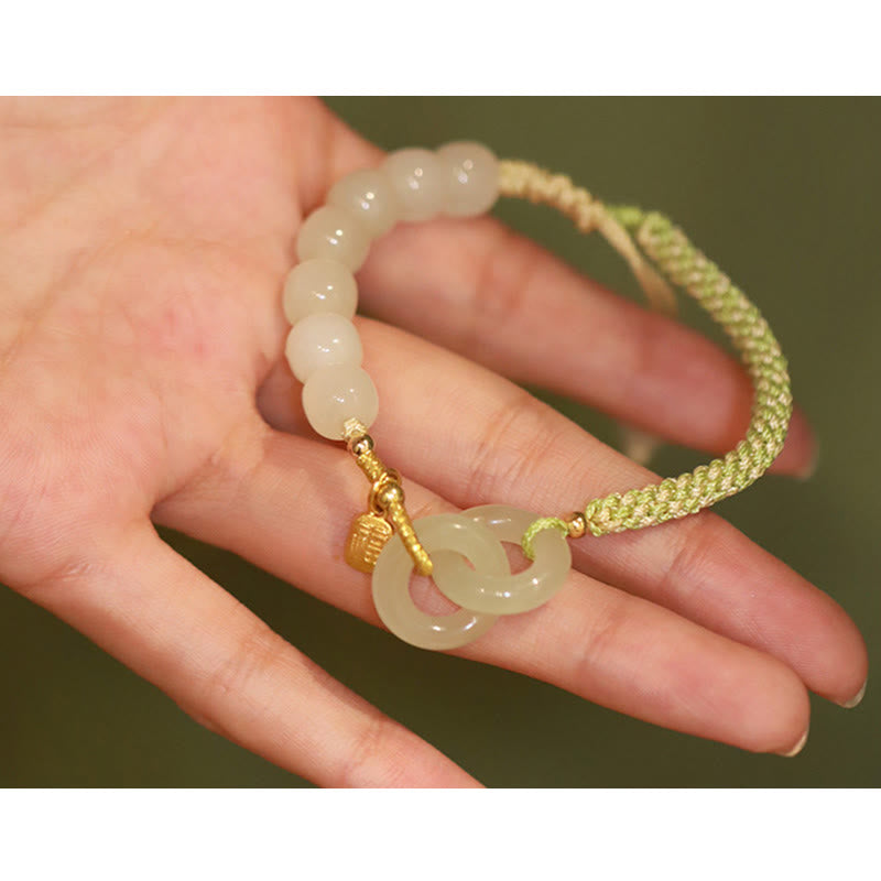 KarmaRipple's Authentic Hetian Jade Bead Double Peace Buckle Fu Character Abundance Woven Bracelet p18
