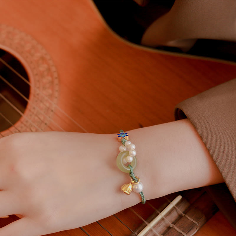 KarmaRipple's Authentic Hetian Jade Peace Buckle Pearl Fortune Handcrafted Woven Bracelet p11