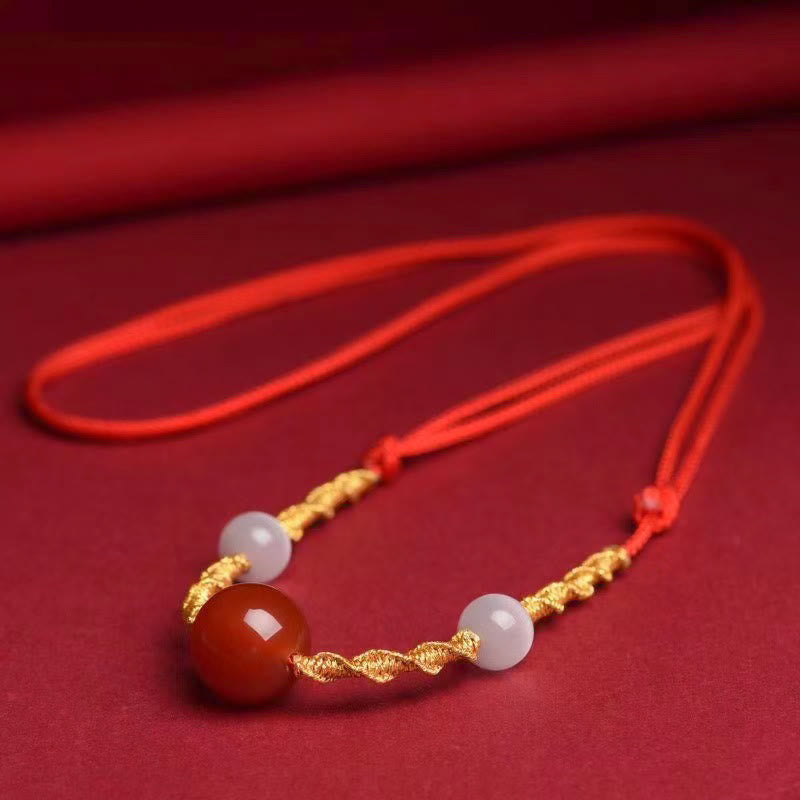 KarmaRipple's Authentic Red Agate Cat Eye Calm Woven String Bracelet Pendant Necklace p3