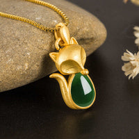 KarmaRipples Halskette mit Mut-Anhänger aus grünem Chalcedon mit Fuchsmuster