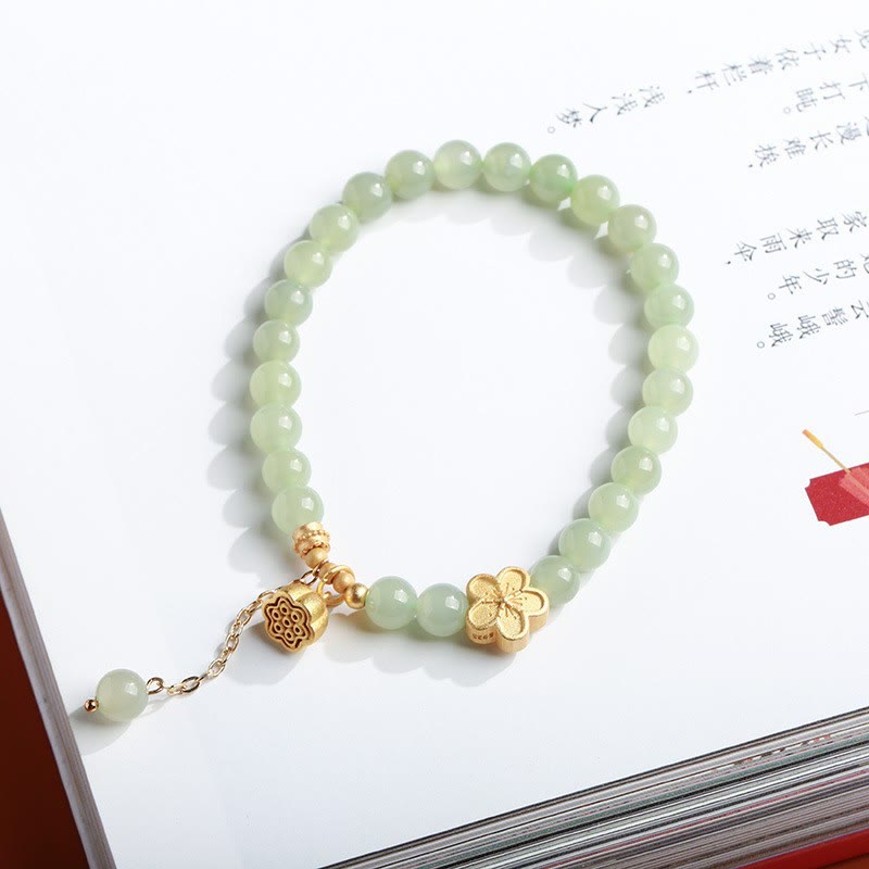 KarmaRipple's 925 Sterling Silver Plated Gold Authentic Hetian Jade Bead Gourd Lotus Bamboo Fu Character Fortune Bracelet p54