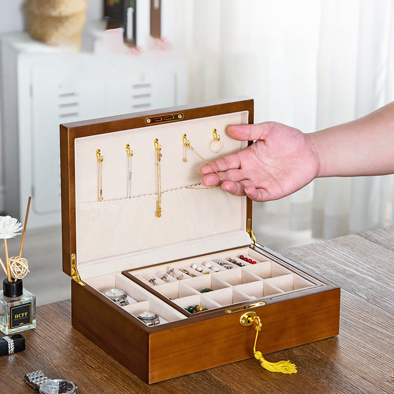 KarmaRipple's Vintage Wooden Jewelry Box Two-Layer Solid Wood Jewelry Storage Box p1