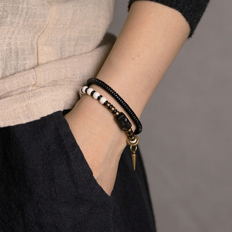 KarmaRipple's Yak Bone Ebony Wood Bronze Strength Pair Bracelet p4