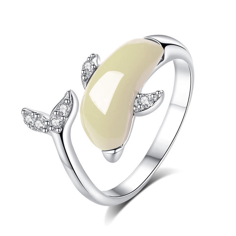 KarmaRipple's 925 Sterling Silver Cute Dolphin Hetian Jade Red Agate Fortune Pendant Necklace Ring Earrings Set p11