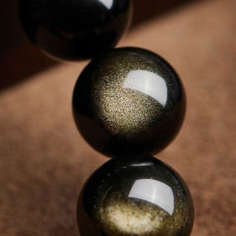 KarmaRipple's Gold Sheen Obsidian PiXiu Cinnabar Om Mani Padme Hum Protection Bracelet p16