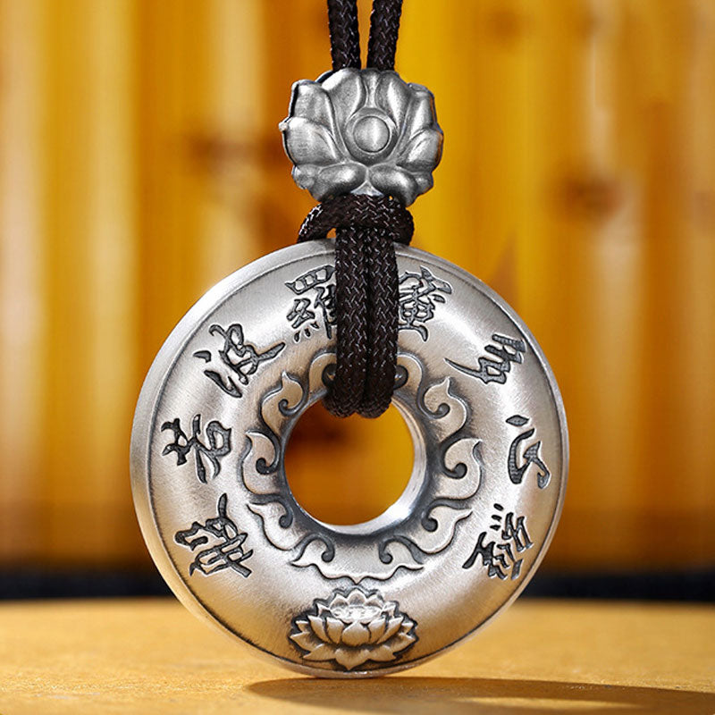 KarmaRipple's 999 Sterling Silver Heart Sutra Lotus Peace Buckle Pendant Necklace p7