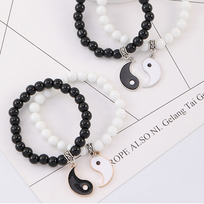 KarmaRipple's 2Pcs Black Onyx Ivory Turquoise Bead Yin Yang Protection Pair Bracelet p16