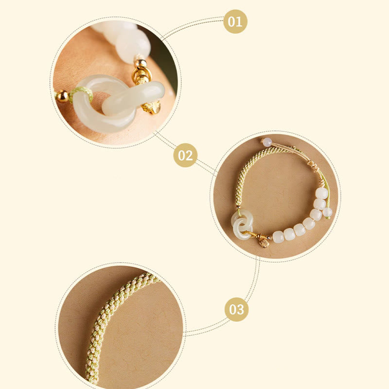 KarmaRipple's Authentic Hetian Jade Bead Double Peace Buckle Fu Character Abundance Woven Bracelet p11