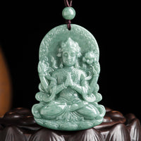 KarmaRipples vierarmiger Avalokitesvara-Anhänger aus authentischem Jade-Amulett mit Segensschnur
