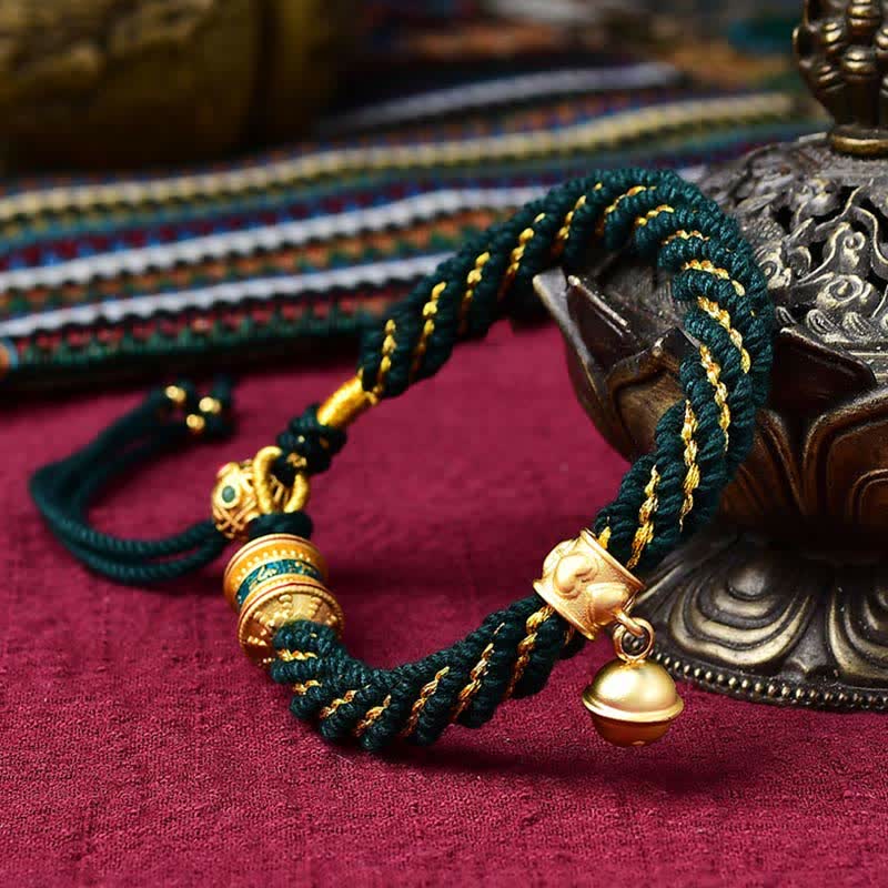 KarmaRipple's Tibetan Handmade Fortune Protection Thangka Prayer Wheel Bell Talisman Braid String Bracelet p4
