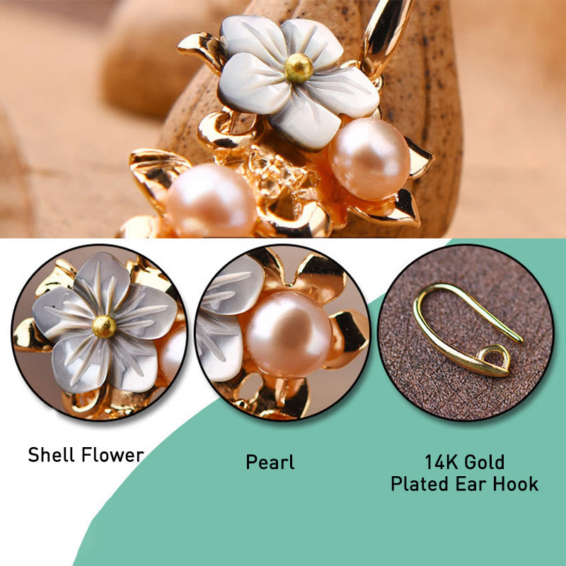 KarmaRipple's 14K Gold Plated Tridacna Stone Flower Pearl Green Aventurine Bead Drop Earrings p8