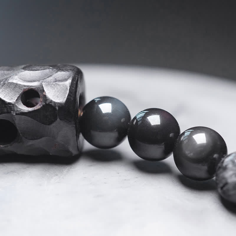 KarmaRipple's Black Rutilated Quartz Ebony Wood Ivory Gemstone Success Pair Bracelet p12