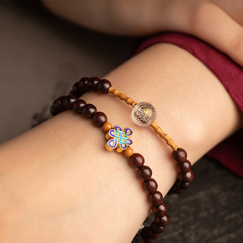 KarmaRipple's Chinese Zodiac Natal Buddha Red Agate Small Leaf Red Sandalwood Cinnabar Amulet Blessing Double Wrap Bracelet p10