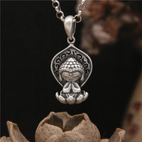 KarmaRipples Halskette mit Meditationsanhänger „Buddha Lotus Serenity“ aus 999er Sterlingsilber