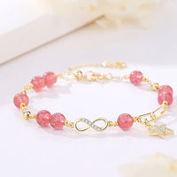 KarmaRipples 14 Karat vergoldetes authentisches Erdbeerquarz-Mondstein-M?bius-Loop-Armband „Eternal Love Star Positive“