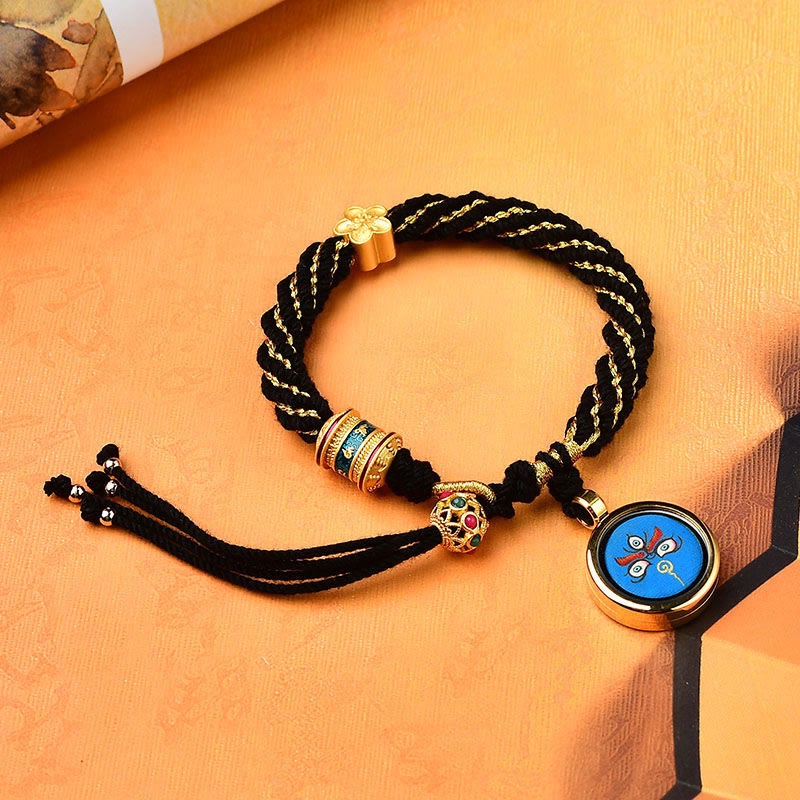 KarmaRipple's Tibet Handmade Five God Of Wealth Fortune Thangka Amulet Prayer Wheel Flower Talisman Weave String Bracelet p3