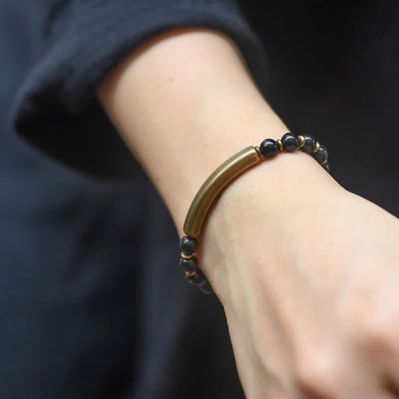 KarmaRipple's Red Jasper Moss Agate Black Obsidian Gemstone Bronze Peace Pair Bracelet p21